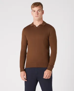 REMUS UOMO® Merino Blend Sports Collar Jumper/Deep Caramel - AW22 SALE